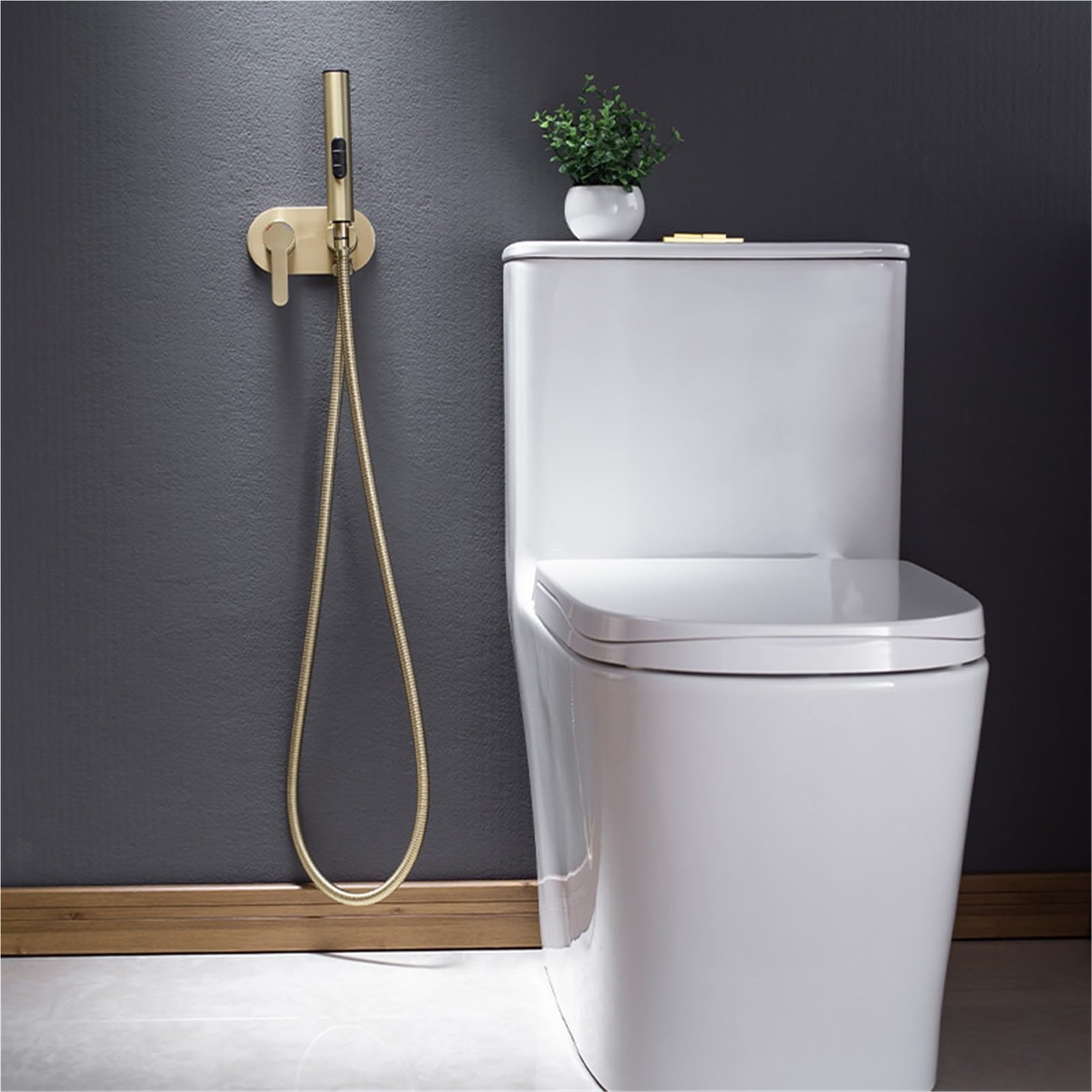 CMBSSTFC Rubinetto per Bidet con spruzzatore in Oro Rosa Spazzolato Miscelatore per Bagno a Parete Acqua Calda e Fredda con Tubo Flessibile 3 funzioni a Mano (Set Grigio)