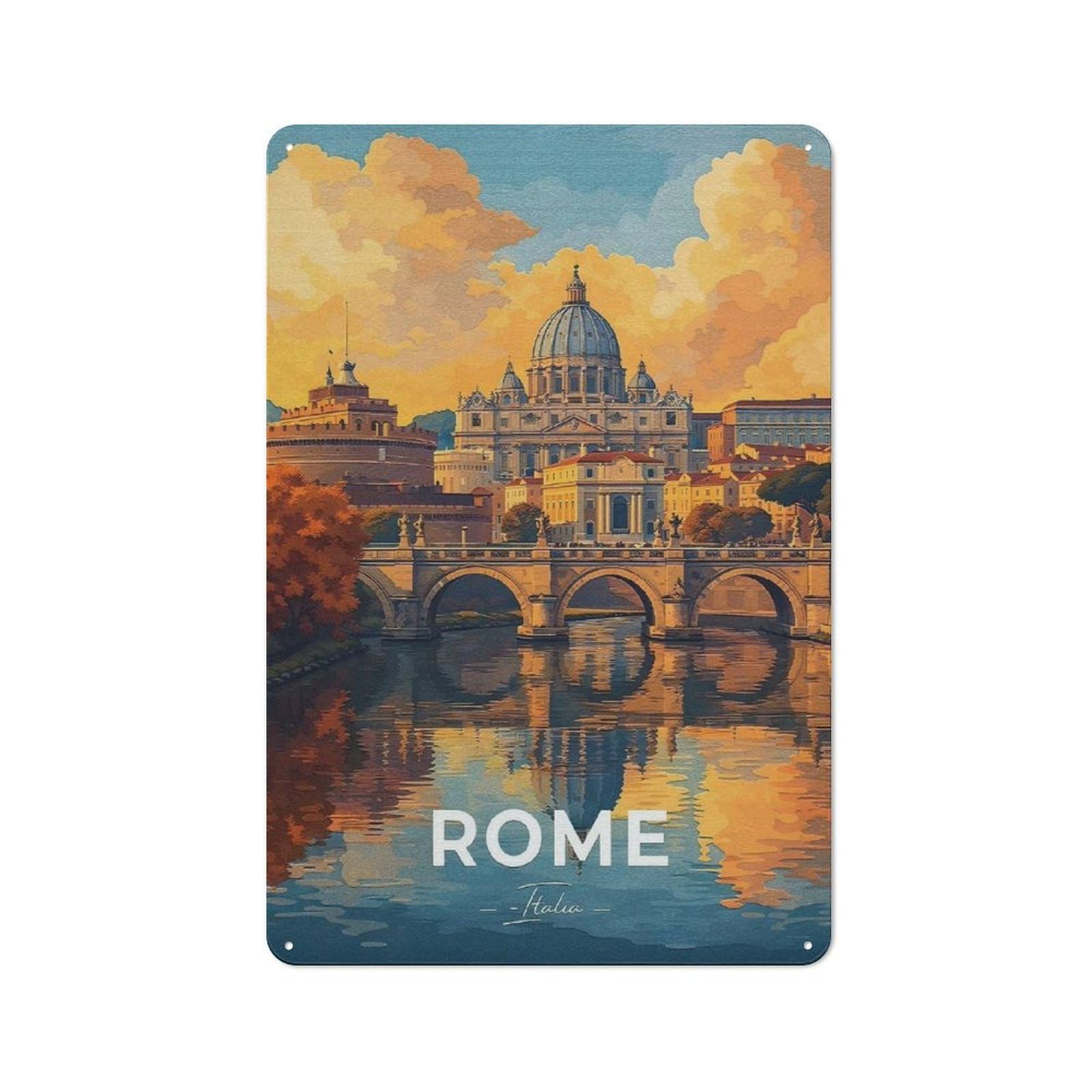 Junmoney Style-23 Metal Wall Sign 30X20cm Featuring Rome Cityscape With St. Peters Basilica For Workshop Wall, For Room Styling Across Workshops And Hobby Rooms