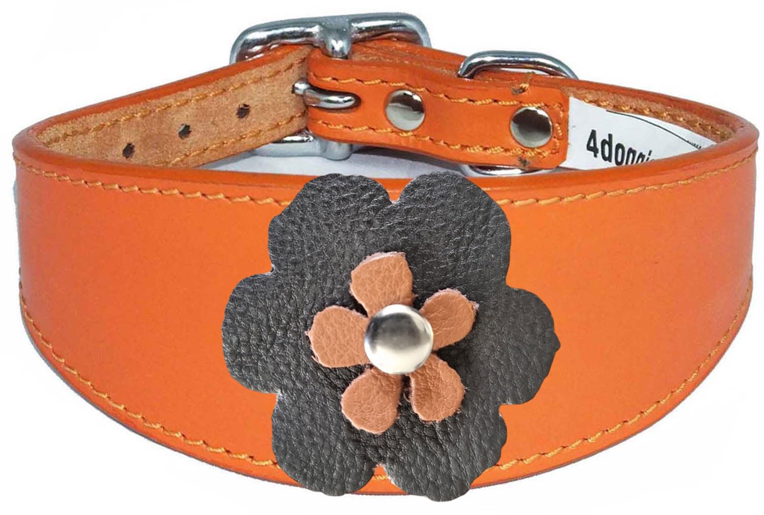 Sighthound Leather Collar with Padded Backing, Flower Design, for Whippet and Greyhound 1-3