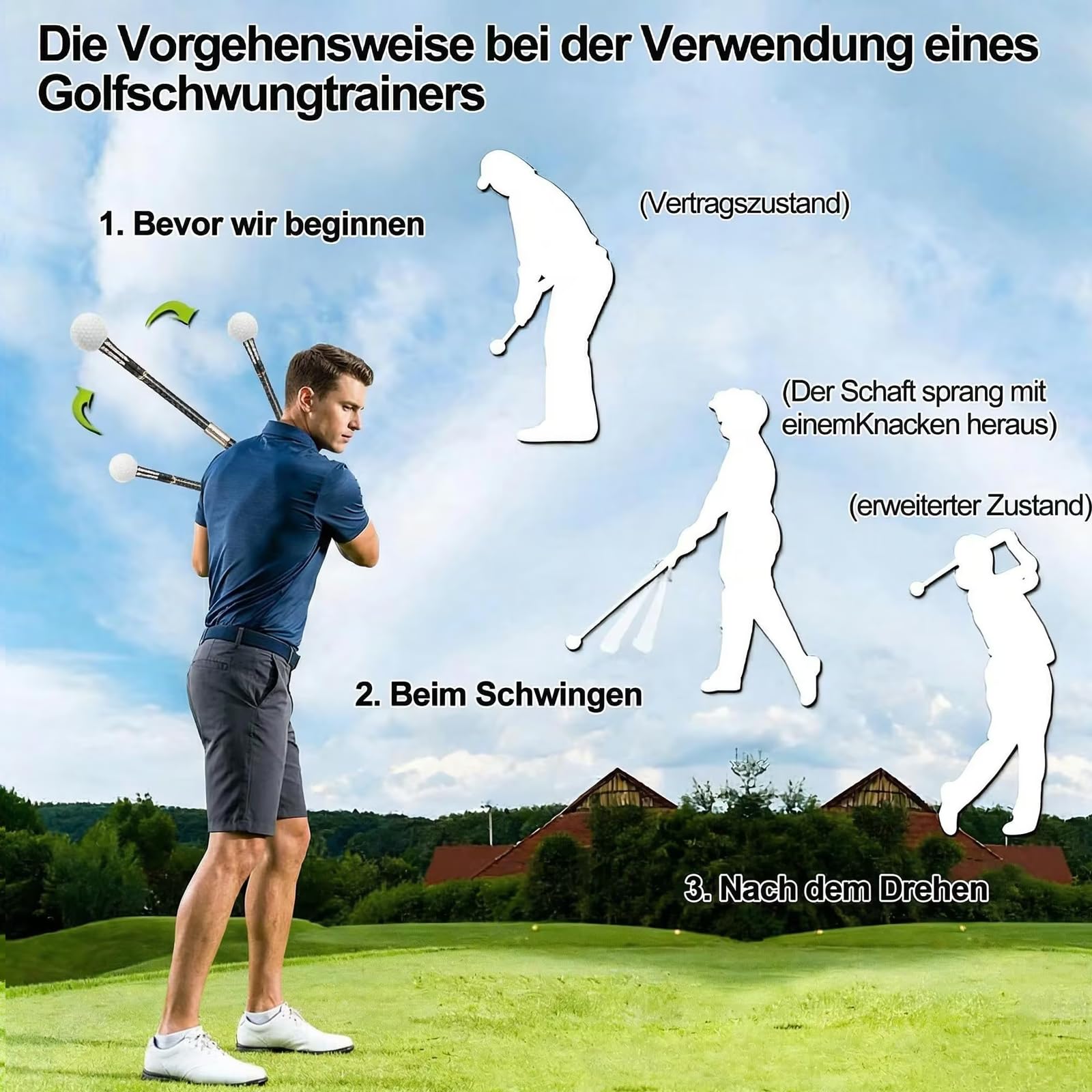 Ayuda retráctil de entrenamiento de golf, entrenador de swing de golf, entrenador de oscilación de golf telescópico para corrección de postura y entrenamiento de swing, ayudas de entrenamiento de golf