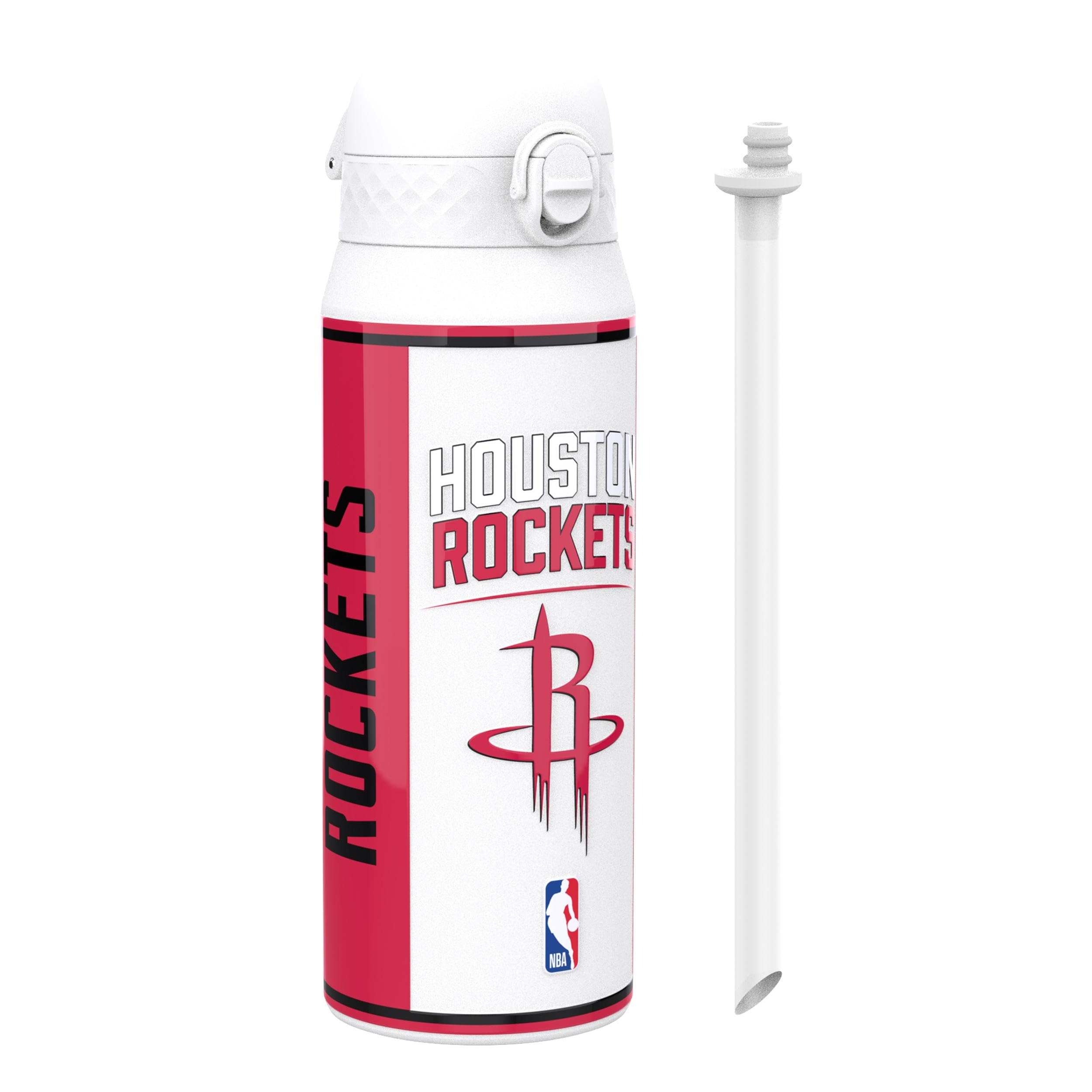 Ion8 NBA Houston Rockets Sports Thermal Water Bottle with Removable Straw, 750ml/24oz, Leak-proof Insulated Drinking Bottle, Easy to Open, Secure Lock, Dishwasher Safe, Flip Cover, Metal Bottle