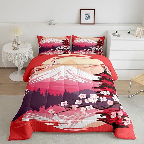 Miniatura 8 de Edredón de flores de cerezo rosa, ropa de cama de estilo japonés, juegos de cama y colecciones de flores lindas, edredón de plumón de ramas
