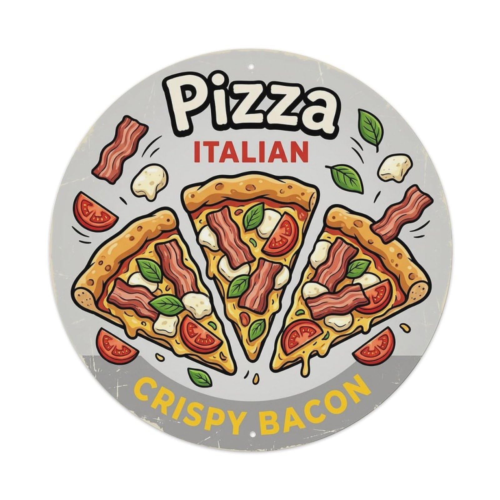 Huiyhb 8X8inch(20X20cm) Vintage Pizza Slice Italian Traditional Cuisine Bacon Metal Tin Sign