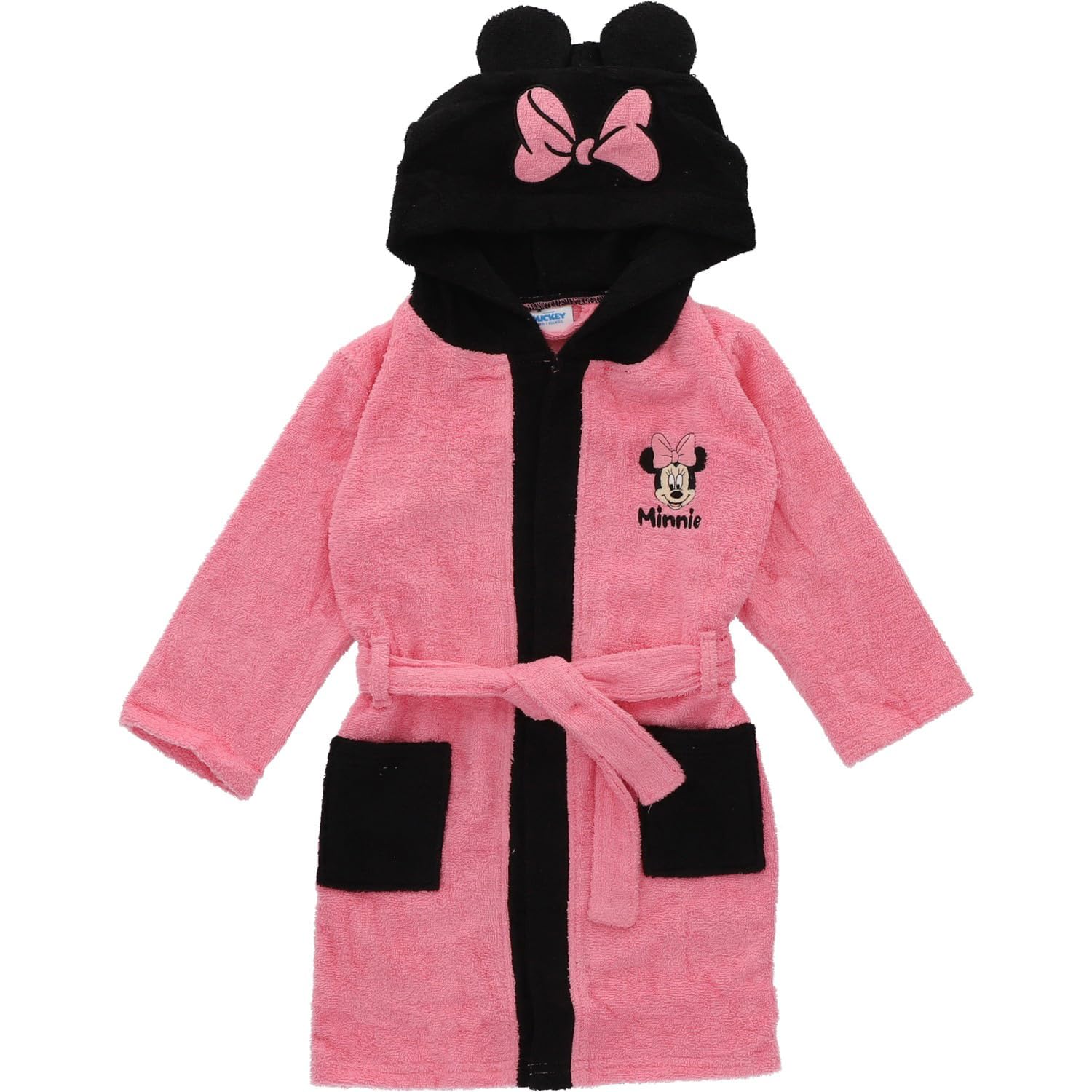 Disney - Peignoir de bain Minnie avec petit nœud - Poches latérales - Cordon de serrage - 100% Polyester - Rose