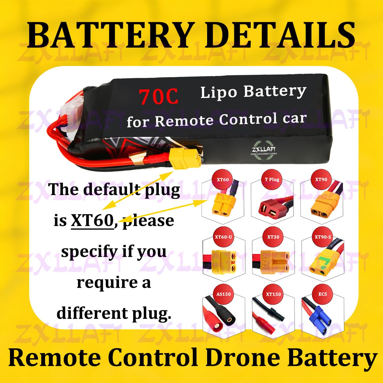 Batterie per droni 7,4V 14,8V Batterie al Litio | 70C Batterie LiPo 11,1V Batterie di ricambio 2S 3S 4S per auto radiocomandate, aeromodelli, buggy elettrici
