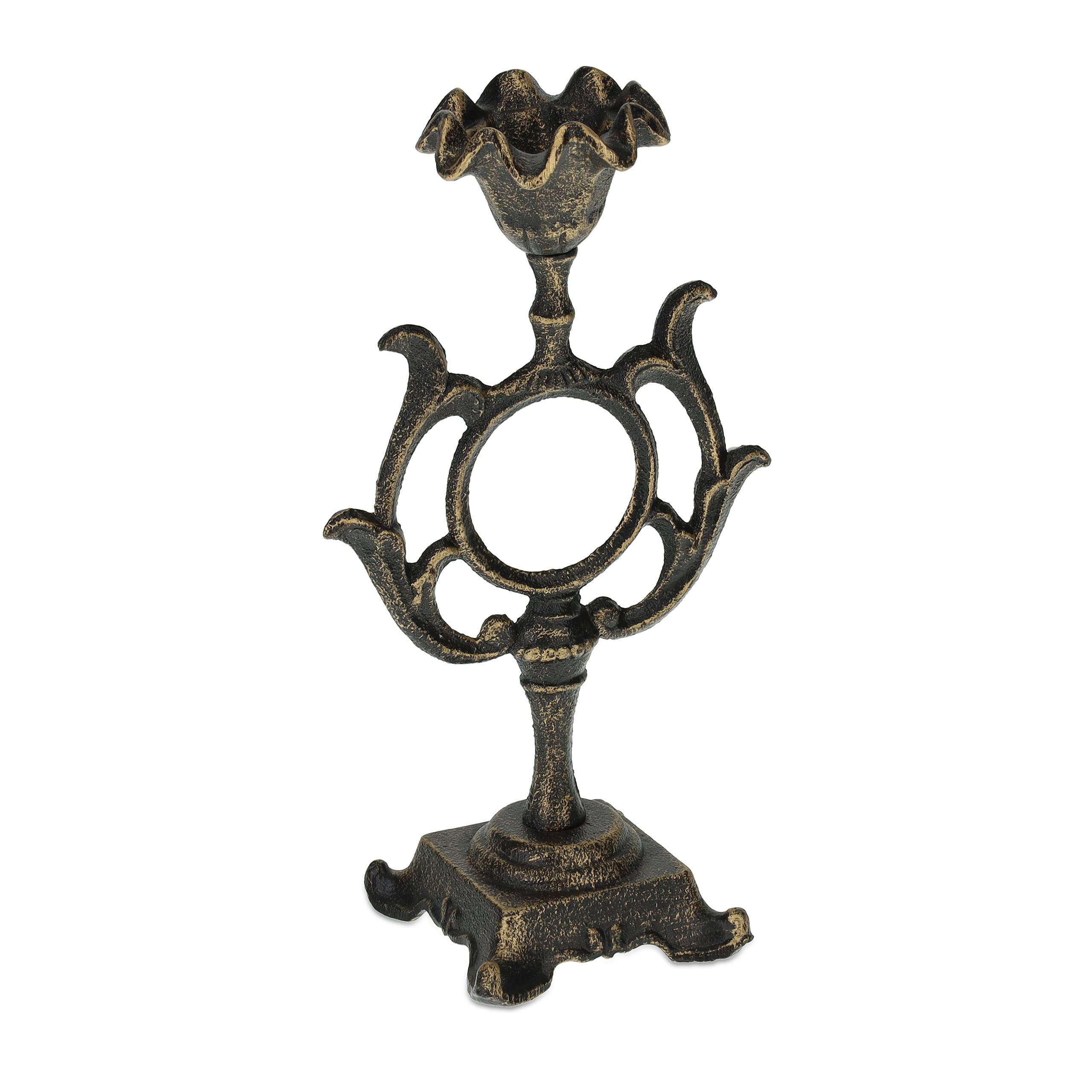 Relaxdays Candle Holder, Vintage Design, Pillar Candles up to Ø 4cm, Shabby chic Decor, HWD: 28.5 x 10 x 16 cm, Bronze