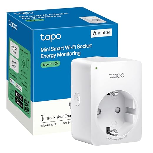 Tapo P110M WiFi Smart Plug, Consumption Measurement, Energy Saving | Schedule Schedules and Timers. Energy monitoring. Away mode. Control App Tapo. Alexa/Google Voice Control.