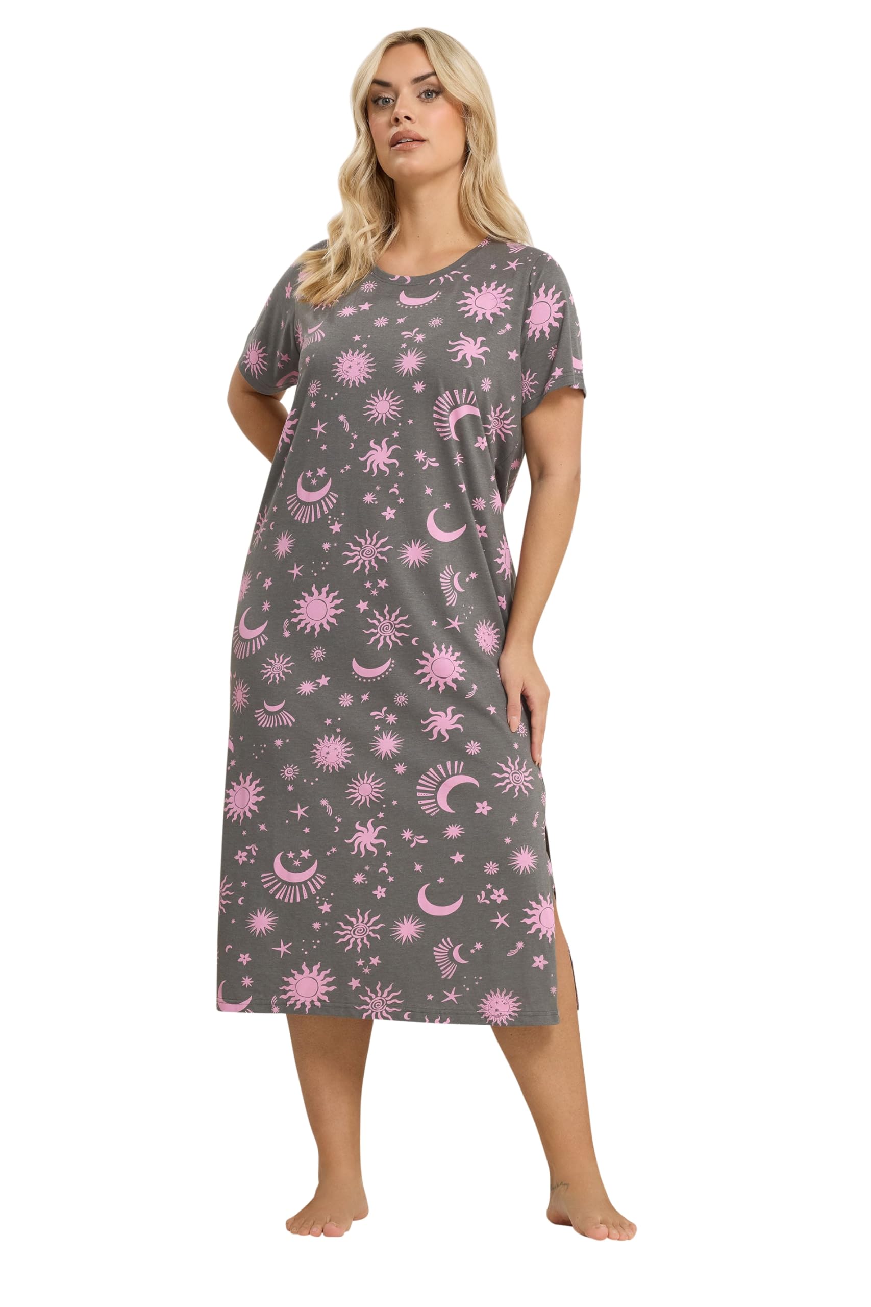 Yours Women's Grey Celestial Midaxi Nightdress In | Size: 34-36