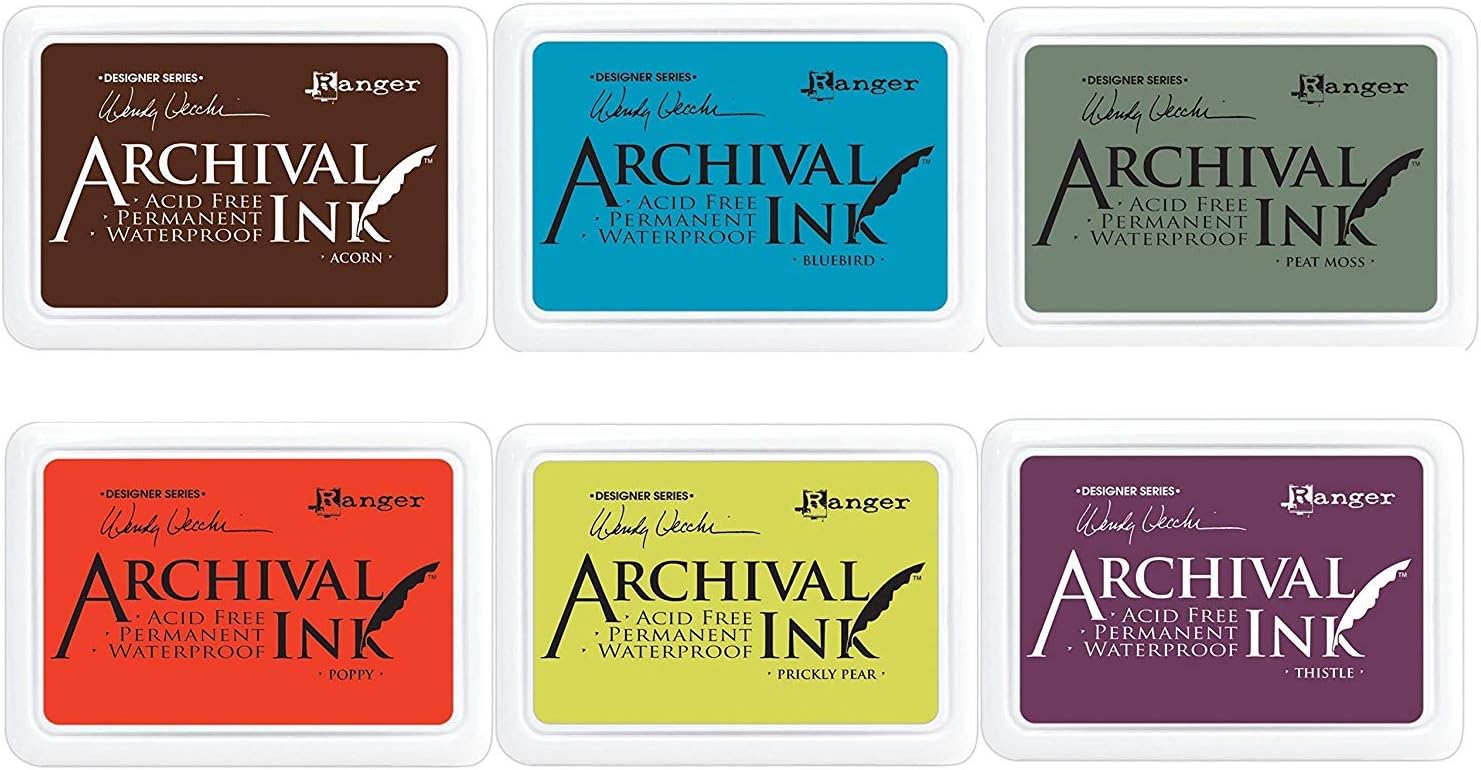 RangerWendy Vecchi Archival Inks - Bundle of 6 Full-Size Ink Pads - 2018 Release - Acorn Bluebird Peat Moss Poppy Prickly Pear Thistle