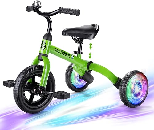 YGJT Triciclo de iluminación 3 en 1 para niños pequeños de 2 a 5 años, bicicleta de equilibrio plegable para niños con asiento ajustable y pedal