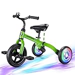 YGJT 3 in 1 Lighting Tricycle for Toddlers Age 2-5 Years Old, Folding Kids Balance Bike with Adjustable Seat and Removable Pedal, Toddler Bike Ride-on Toys for Infant, Gift for Baby Boys Girls(Green)