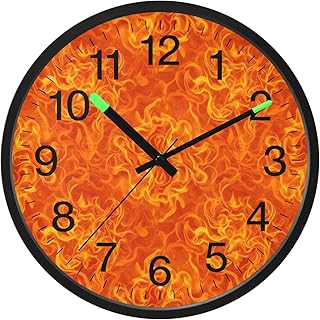 Night Light Wall Clock Battery Operated 12 Inch Non Ticking Flame Design Repeat Pattern Sound Control Clocks for Bedrooms Living Room Decor Office Kitchen,