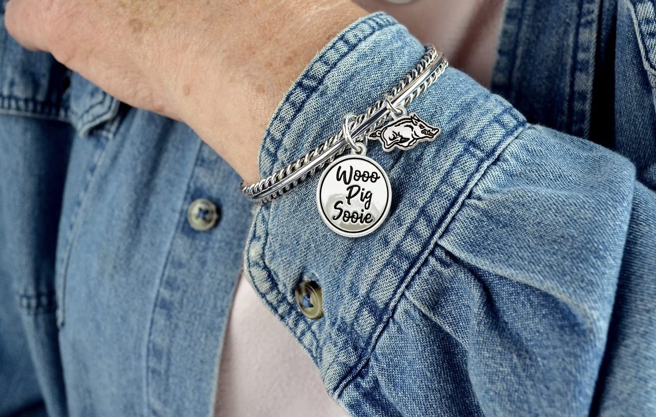 From the Heart Arkansas Razorbacks Woo Pig Sooie Twist and Shout Silver Bracelet Jewelry UA, 7 5 inch