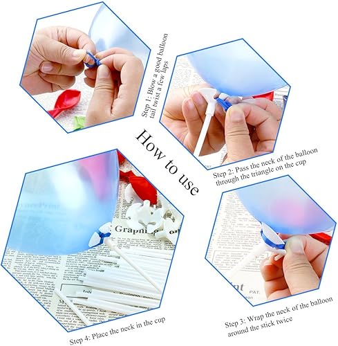 Vista 6 de Pllieay 100 soportes para palos de globos blancos con tazas para bodas, fiestas y decoración