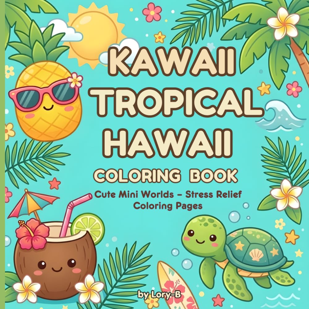 Kawaii Tropical Hawaii Coloring Book: Cute Mini Worlds – Stress Relief Coloring Pages