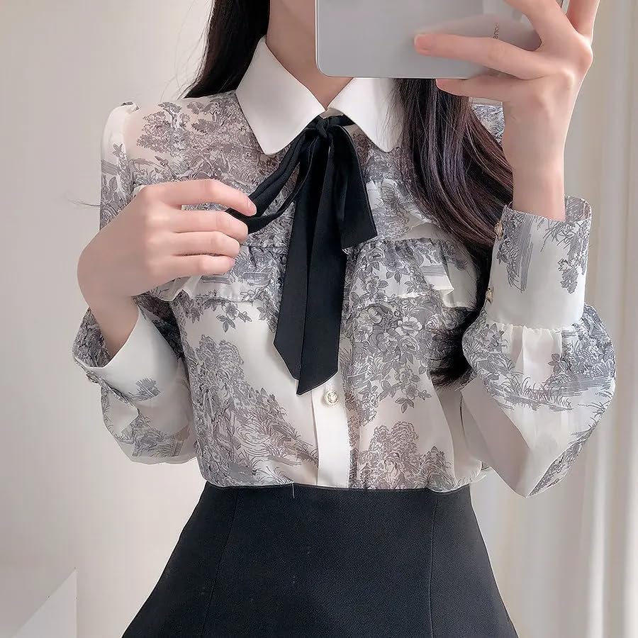 Camisas formales con volantes y pajarita para mujer