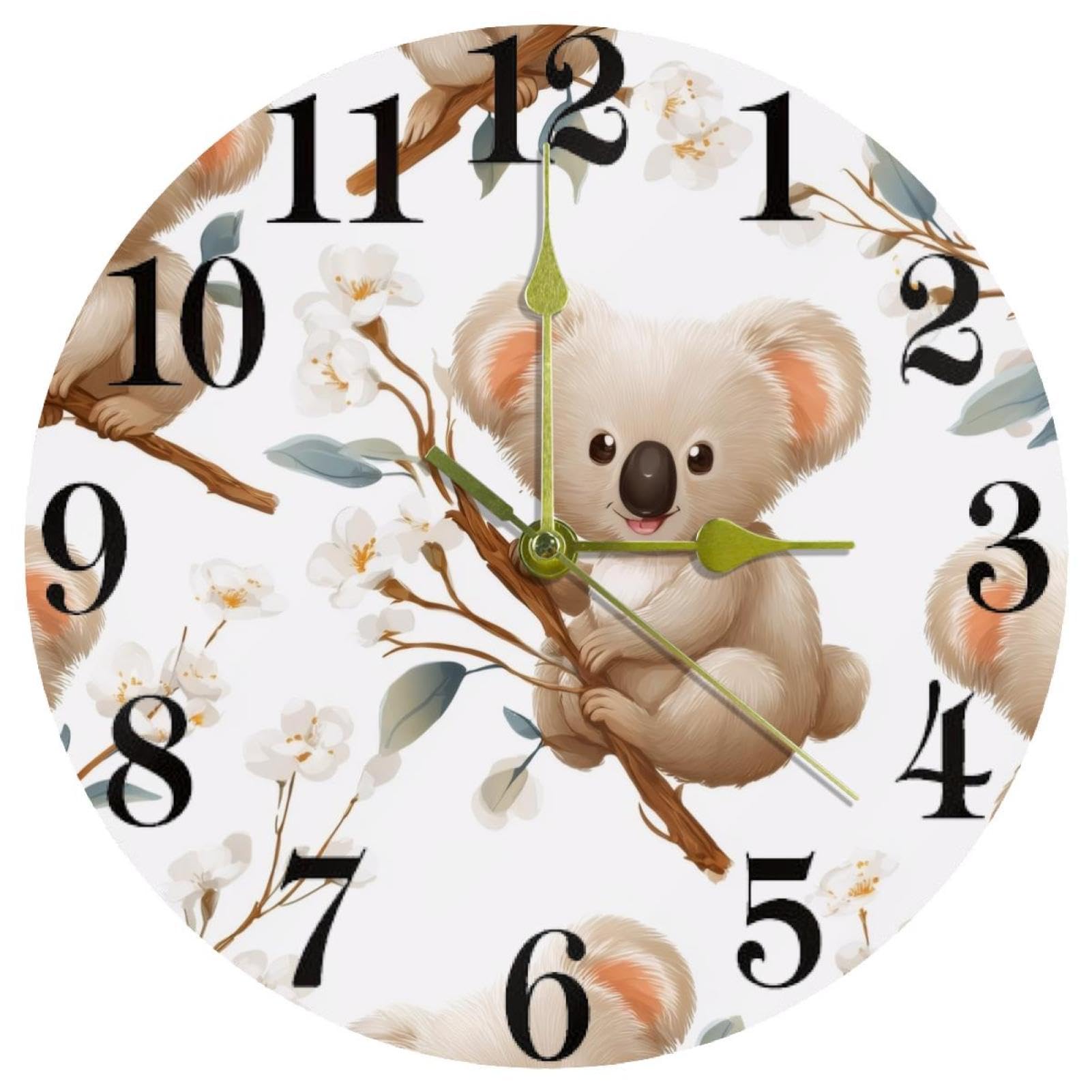 Horloge murale ronde Koala à quartz silencieuse sans tic-tac diametre standard pour la cuisine