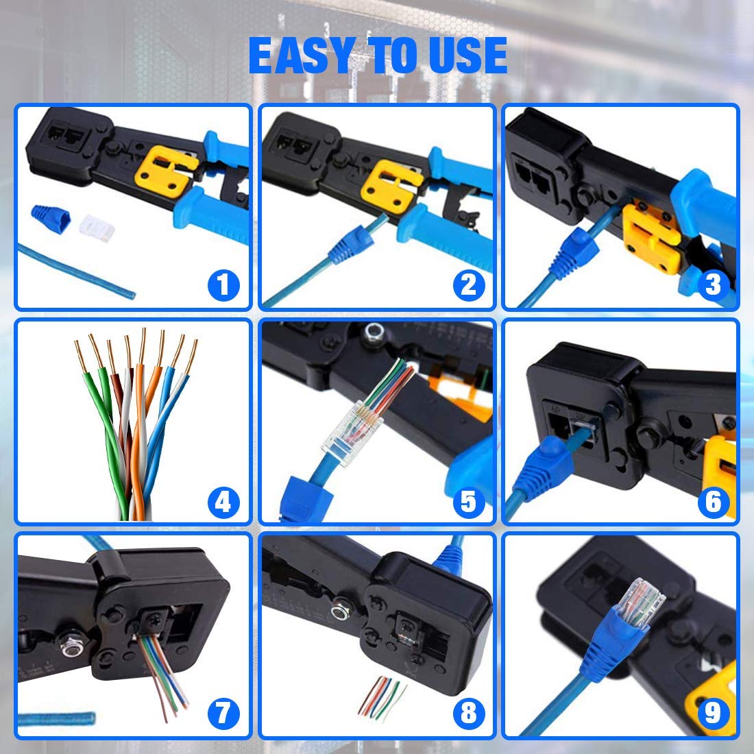 EZ Rj45 Rj11 / 12 Crimping Tool Kit per Cat5 Cat5e Cat6, pinza crimpatrice professionale per rete crimpatrice filo spelafili Cutter, manutenzione computer Lan cavo pinze tester riparazione set