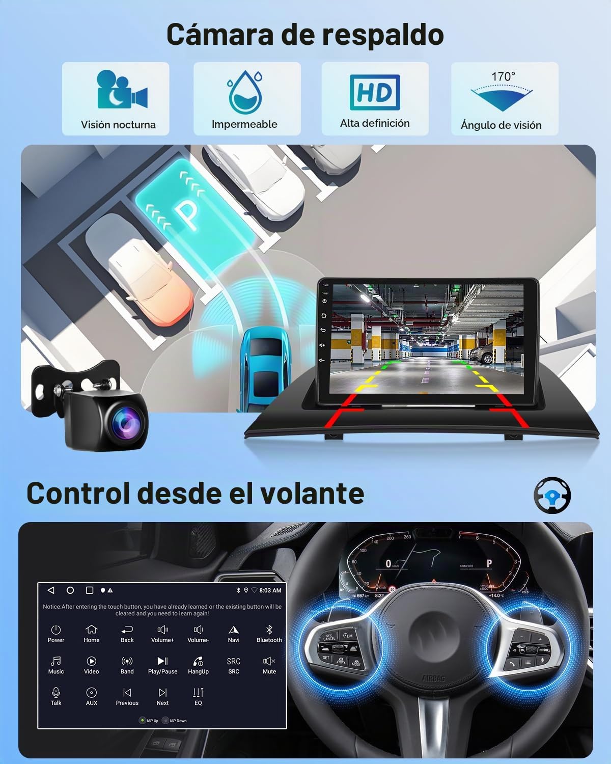 NHOPEEW 2G+64G Android Car Radio para BMW X3 E83 2004-2012 - Wireless Carplay & Android Auto - 9 Pulgadas Stereo con WiFi EQ GPS Mirror Link FM RDS + AHD Cámara de visión Trasera&Mic