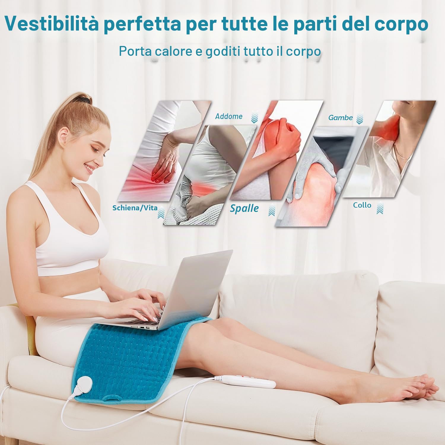 JOBYNA Termoforo Elettrico, Cuscino Termoforo con Cintura, Cuscino Termico 30-70℃ e 10-90 Minuti Regolabili, per collo, spalle, schiena, braccia, muscoli (30 x 60 cm)