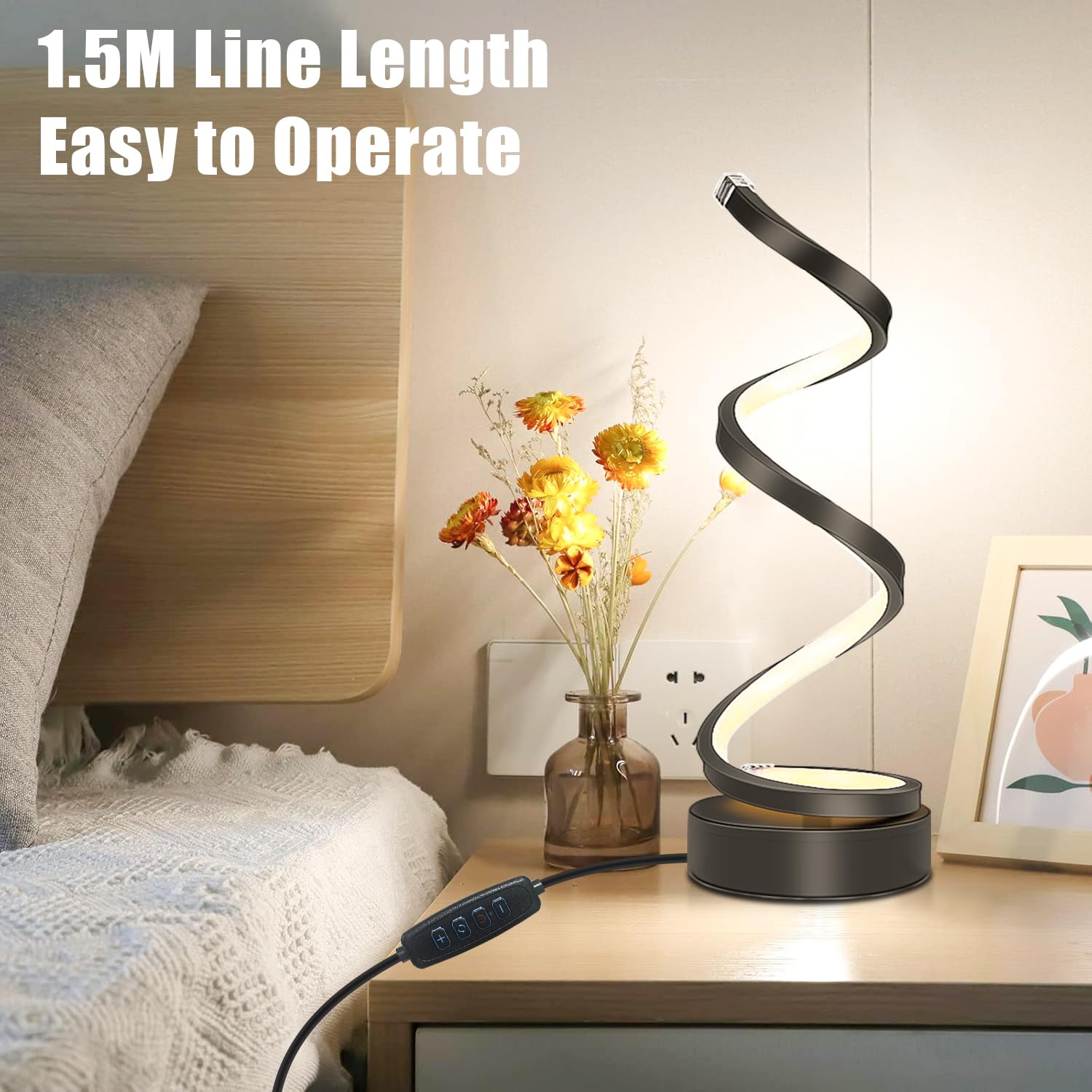YLTLINK Black Bedside Table Lamps for Bedroom Livingroom,Dimmable Spiral Lamp,Warm Lamp Desk Light 3000K,Decorative Lighting Fixtures for Home Office,Nightstand,Side Table End,Modern,Minimalist,12W - Image 3