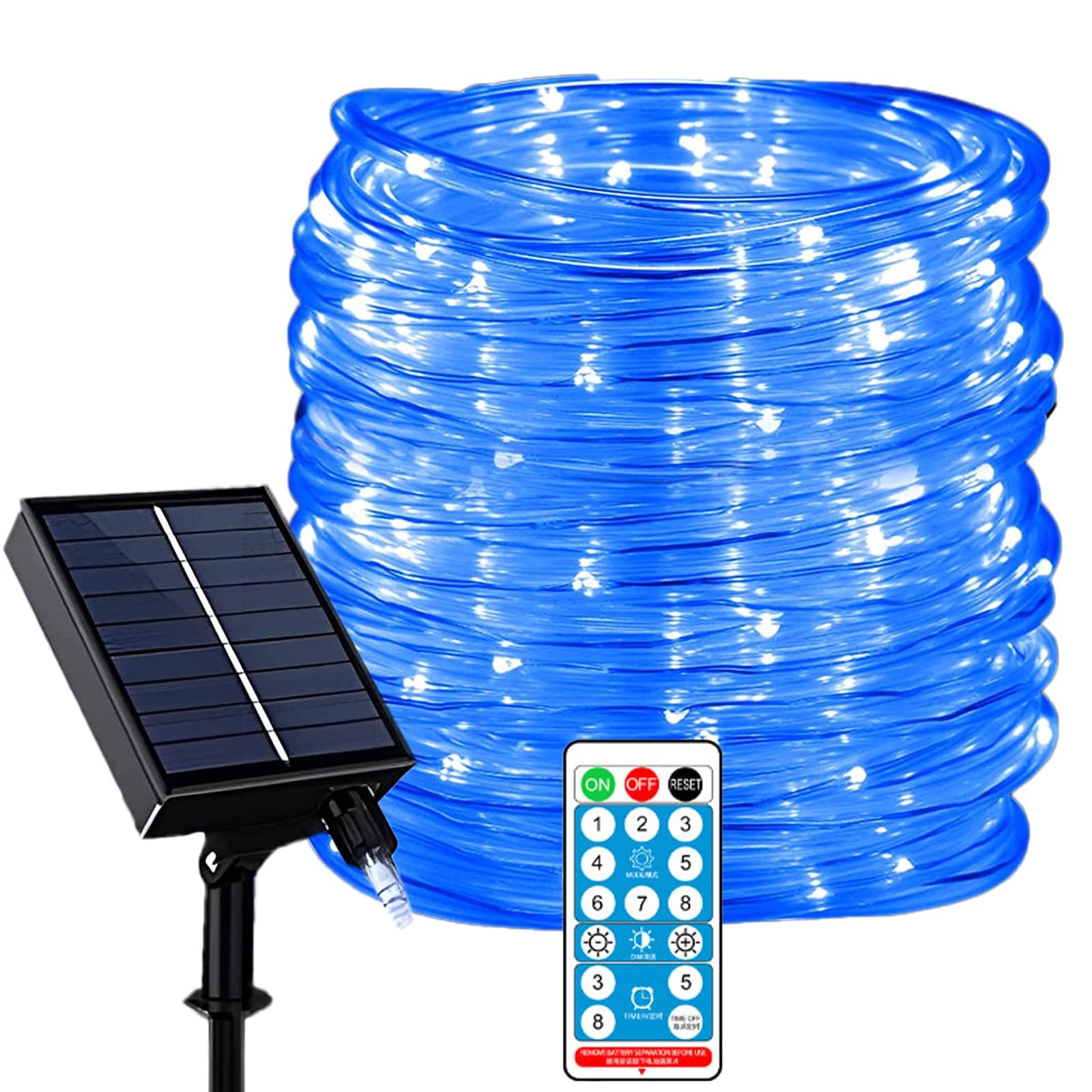 KINGCOO 100LED Solar Rope Lights Outdoor, Waterproof 32.8ft/10M Tube Copper Wire Solar Pipe Fairy String Lights with Remote Timer for Garden Wedding Party Christmas Lighting Decoration (Blue)