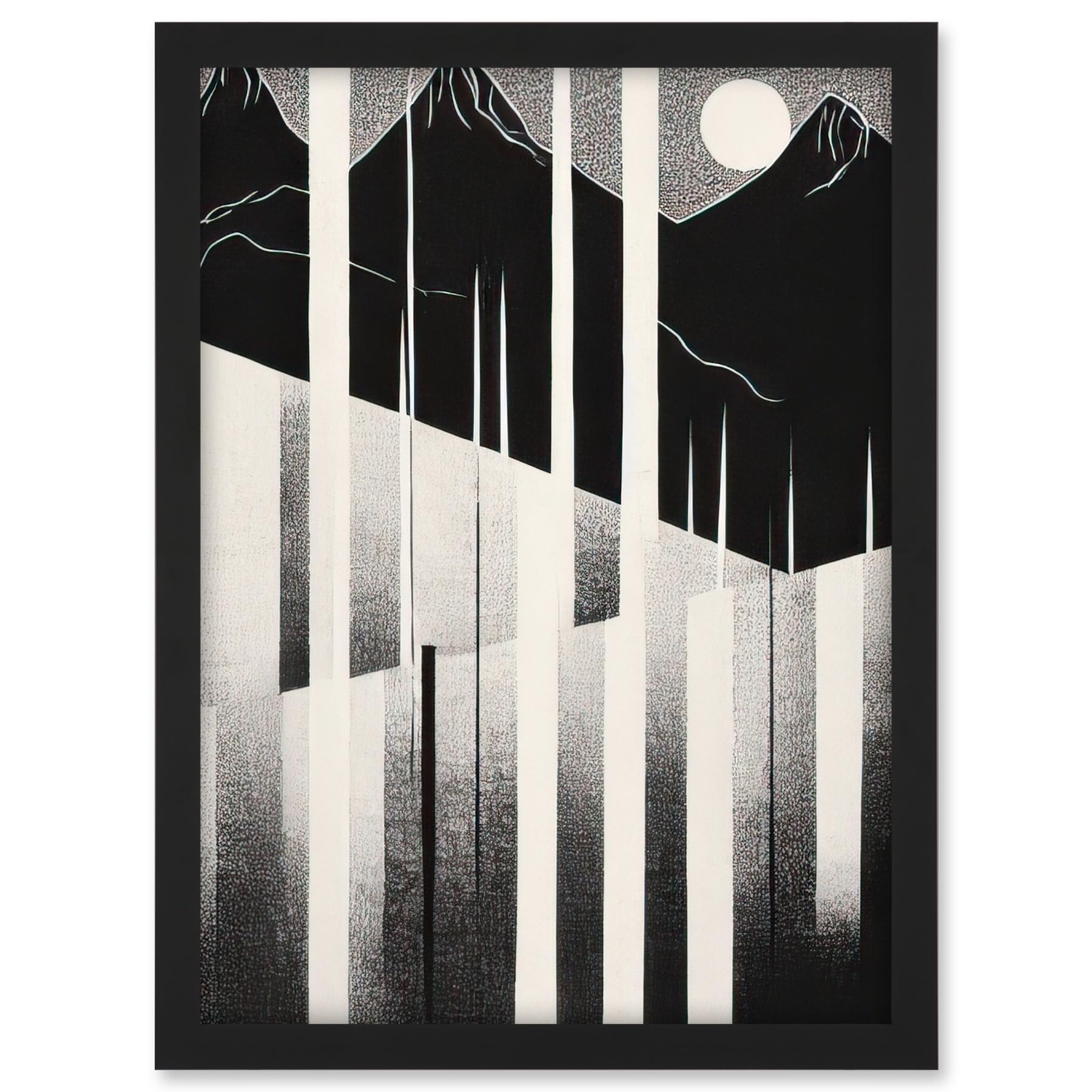 Artery8 Abstract Mountain Landscape Lake Sunrise Linocut Artwork Framed A3 Wall Art Print