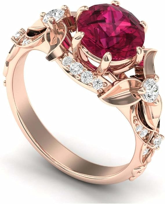 1.50 Ct Round Cut Created Red Ruby Unique Engagement Ring 14k Rose Gold Plated 925