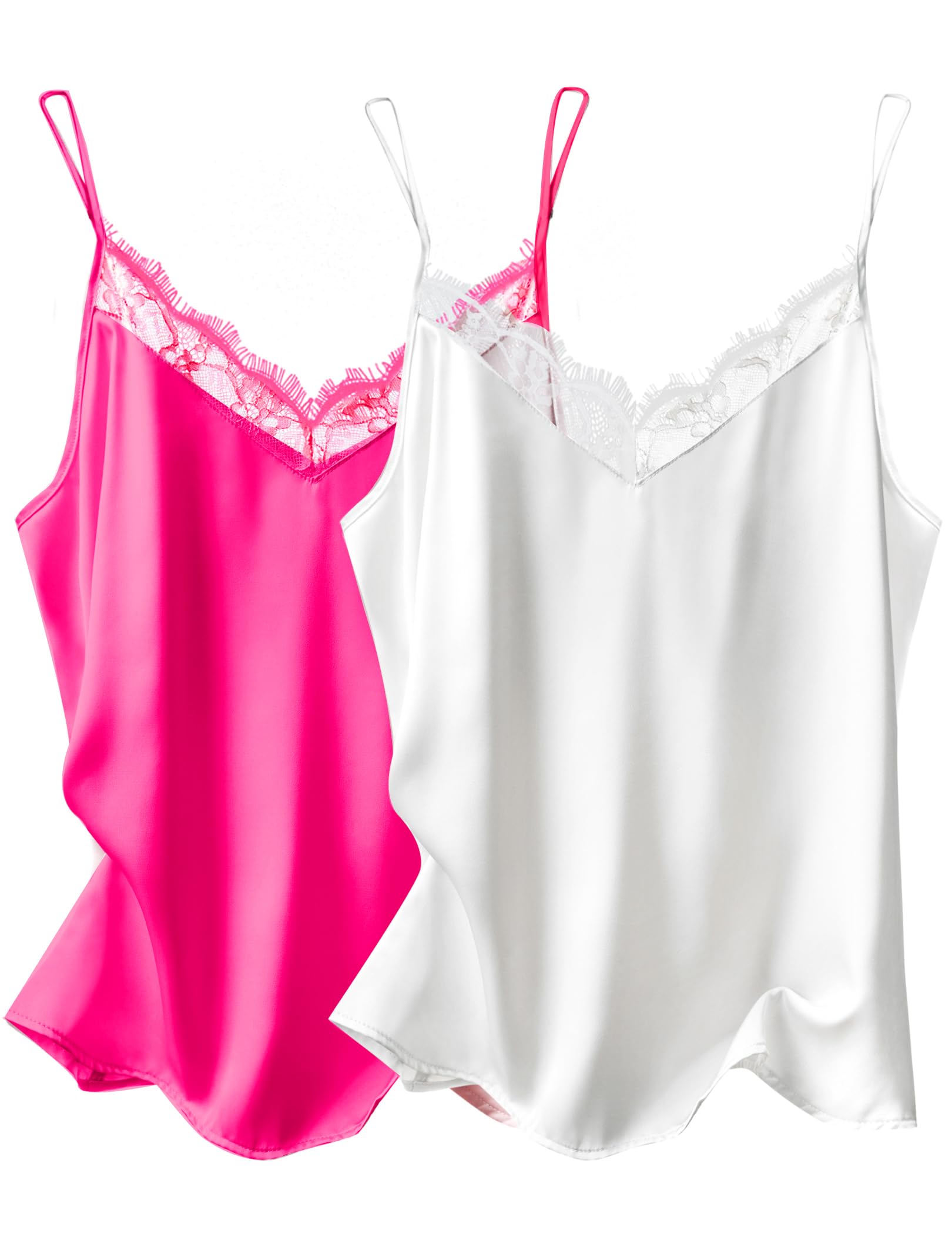 Ekouaer Womens Satin Camisole Lace Silk Satin Pajama Tank Tops V Neck Soft Spaghetti Strap Loose Sleepwear