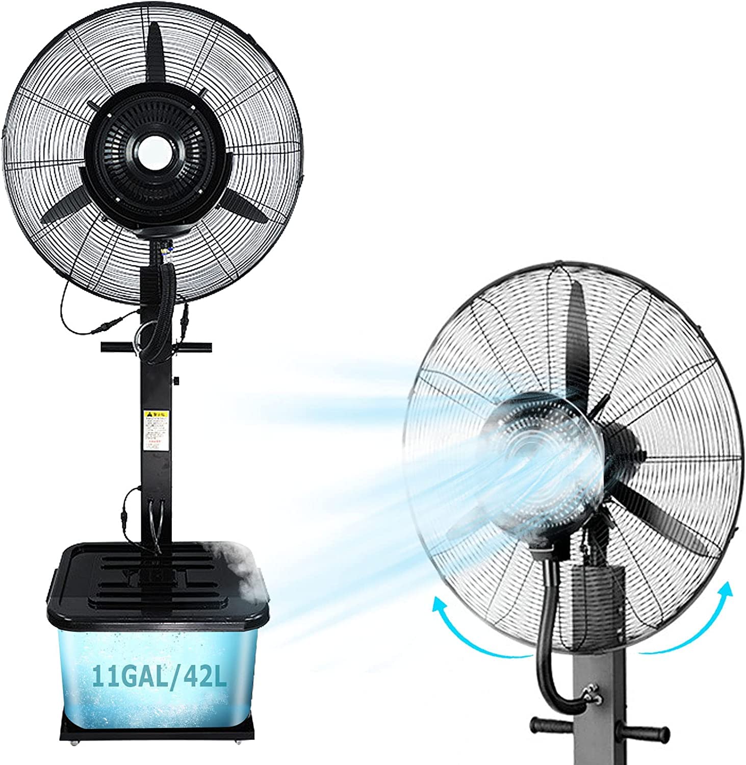 asdchZen Oscillating Misting Fan With 3 Speeds, 60°Oscillation, 43L Tank, Adjustable Pedestal For Patio, Restaurant, Gym