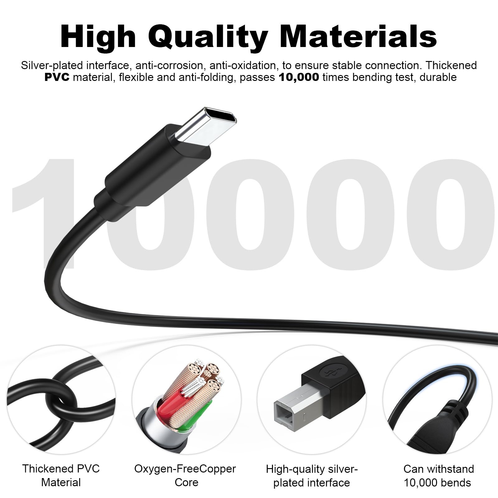 USB-Typ-C-auf-B-Kabel, Druckerkabel, kompatibel mit Epson EcoTank ET-2400, ET-2800, ET-2803, ET-2850, ET-4800, ET-15000, Workforce Pro WF-7840, WF-7820, WF-4830, WF-4820 für PC, MacBook (1,8 m