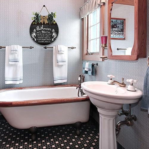 Miniatura 4 de Letrero colgante con reglas de baño, letrero de decoración de madera, letrero rústico de reglas de la puerta del baño, letreros divertidos para el