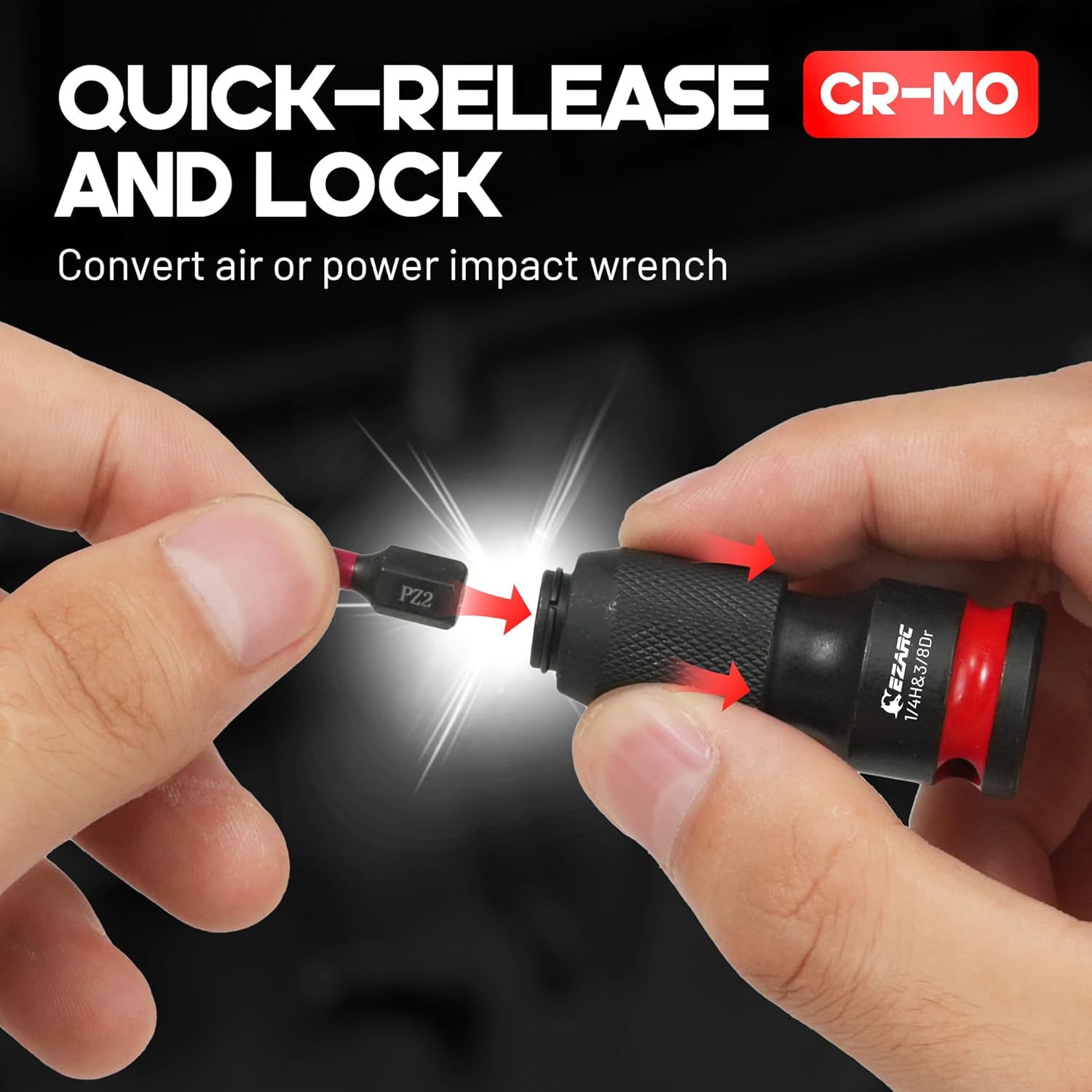 EZARC 21PCS Impact Socket Adapter Set, Includes CR-MO Universal Swivel Socket Set, CR-MO Impact Couplers, CR-V Reducers, CR-V Hex Extension Bits, Square Drive Sockets, 1/4", 3/8", 1/2" Drive