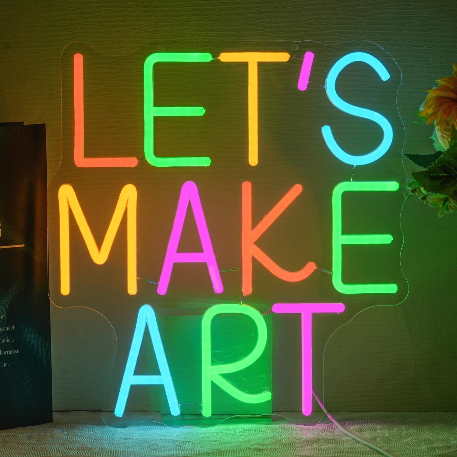 Let's Make Art Neon Sign Art Neon Light for Wall Decor Colorful Letter Led Neon Signs Classoom Led Neon Lights for Calssroom Decoration