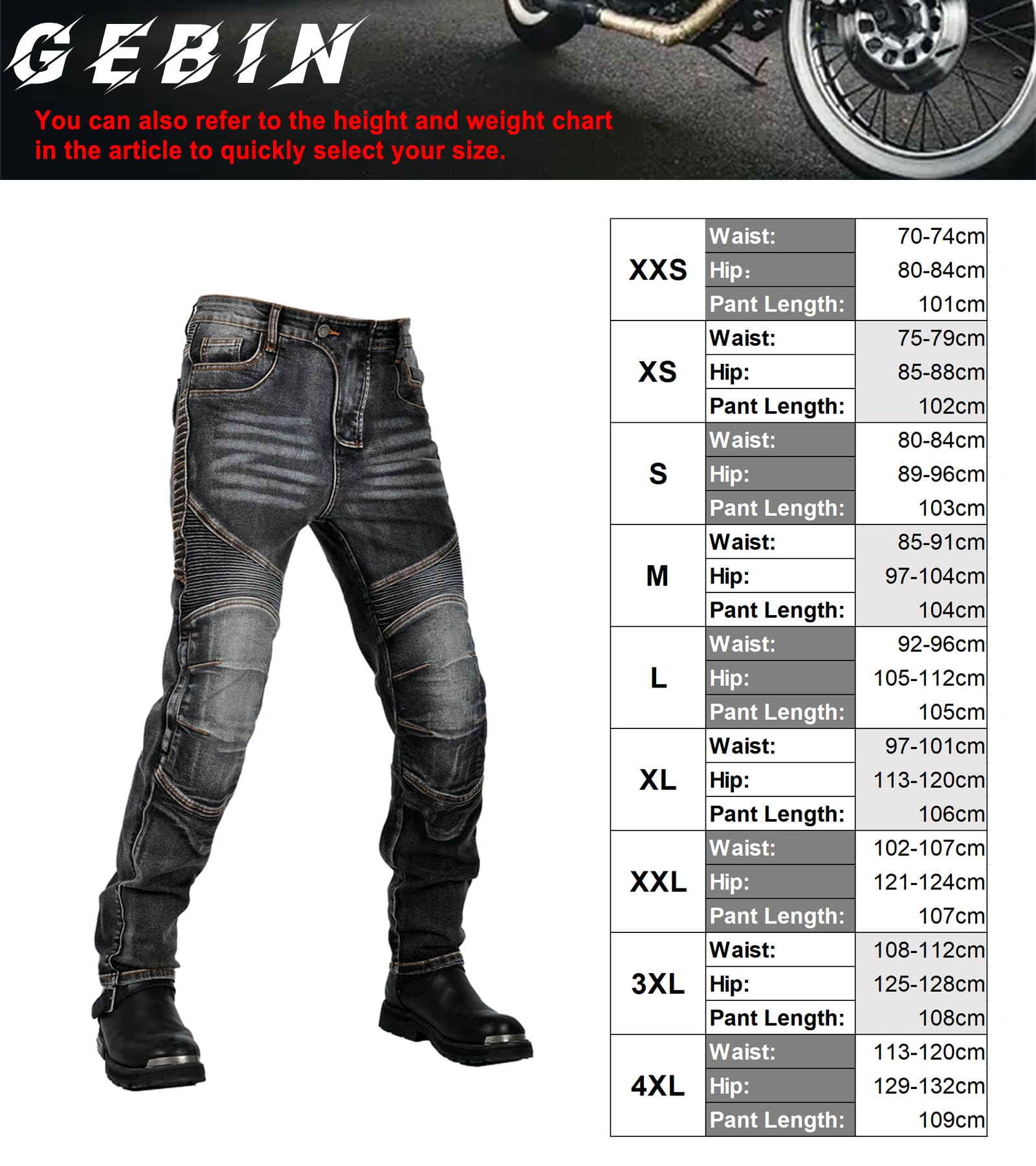 Motorradjeans Herren mit Protektoren, Aramid-Stretch Bikerhose