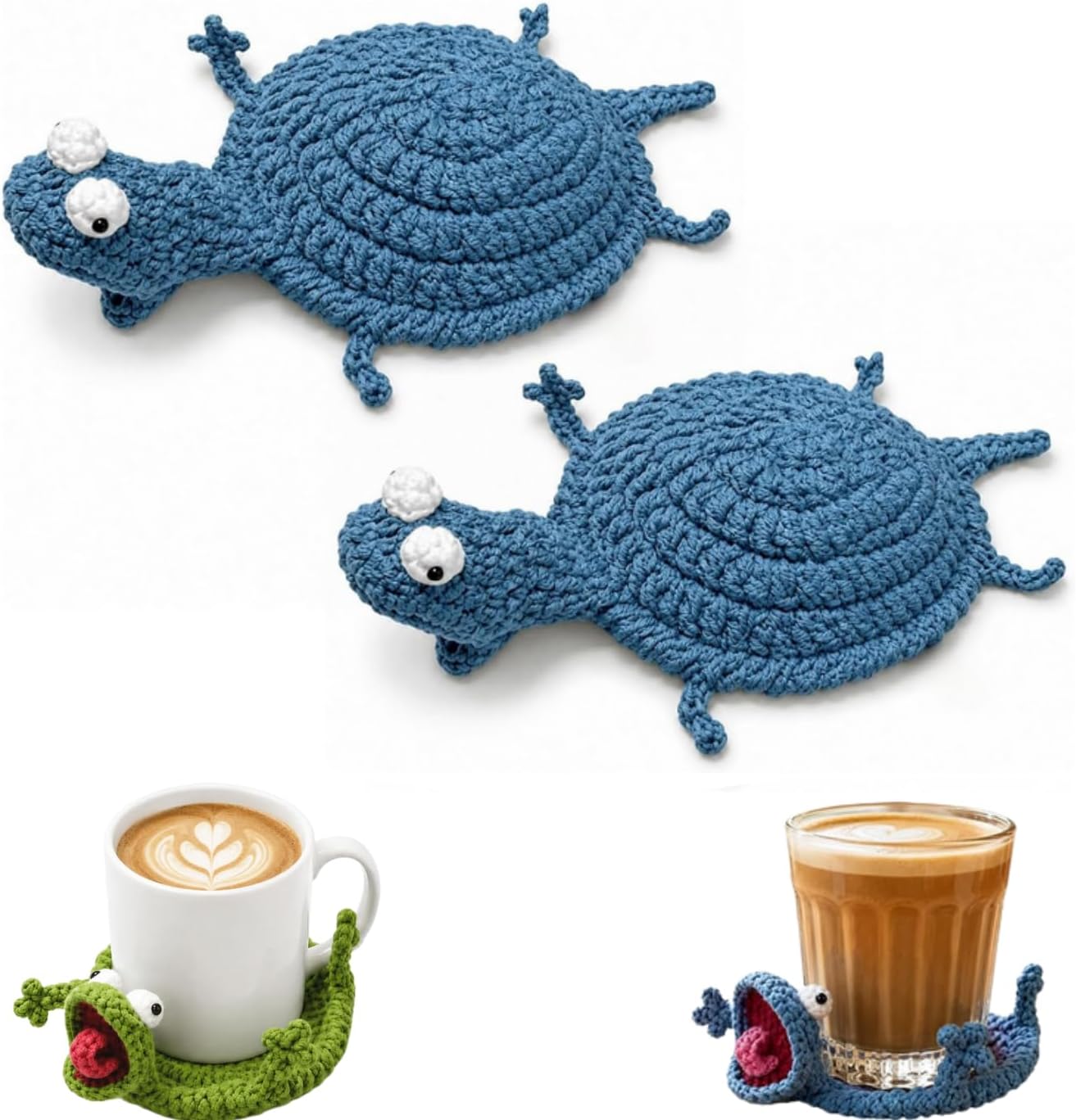 Crochet Lizard Coaster,Fun Little Lizard Coasters,Cute 3D DIY Handmade Funny Amigurumi Animal Cup Mats,Decorative Coasters for Home Desk Decor