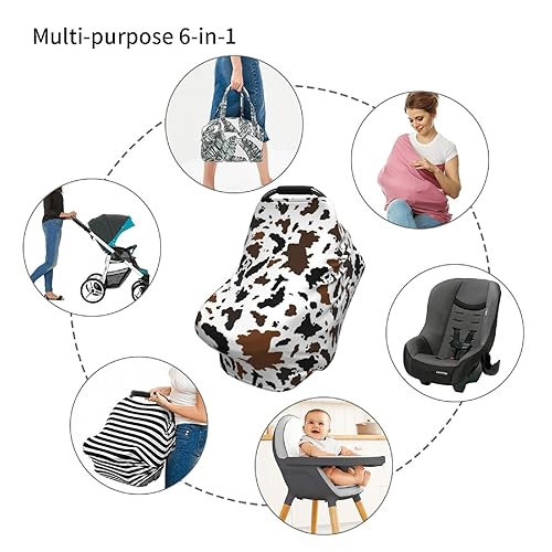 Miniatura 7 de Fundas de asiento de coche con estampado de vaca marrón, cubierta de toldo multiusos para asiento de automóvil, cubierta transpirable para lactancia