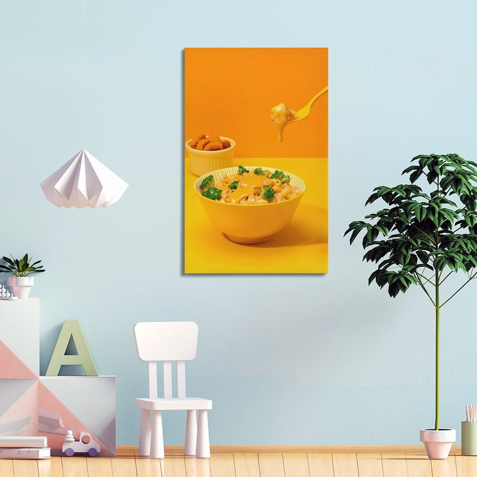 Lebensmittelposter im österreichischen Stil, Brokkoli, Käse, Makkaroni-Schale, dekoratives Gemälde, Leinwand, Wandposter und moderne Familienschlafzimmer-Dekoration, 50 x 75 cm