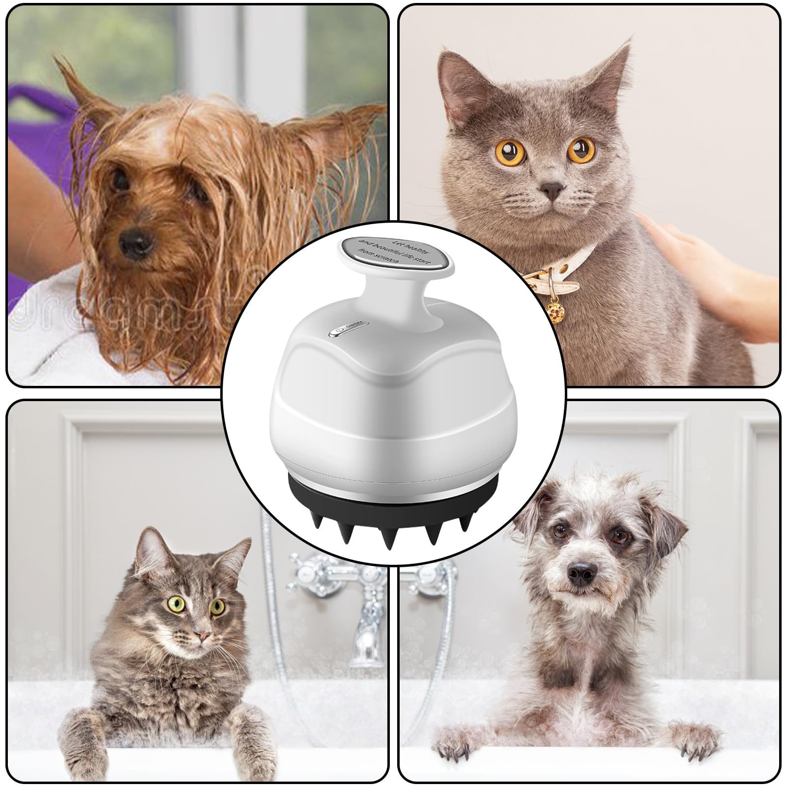 Cepillo eléctrico para perros mientras que IPX7 es impermeable, cepillo de limpieza autolimpiante, cerdas sin dolor, cepillo de baño para perros para baño, masaje relajante, peine de goma para perros