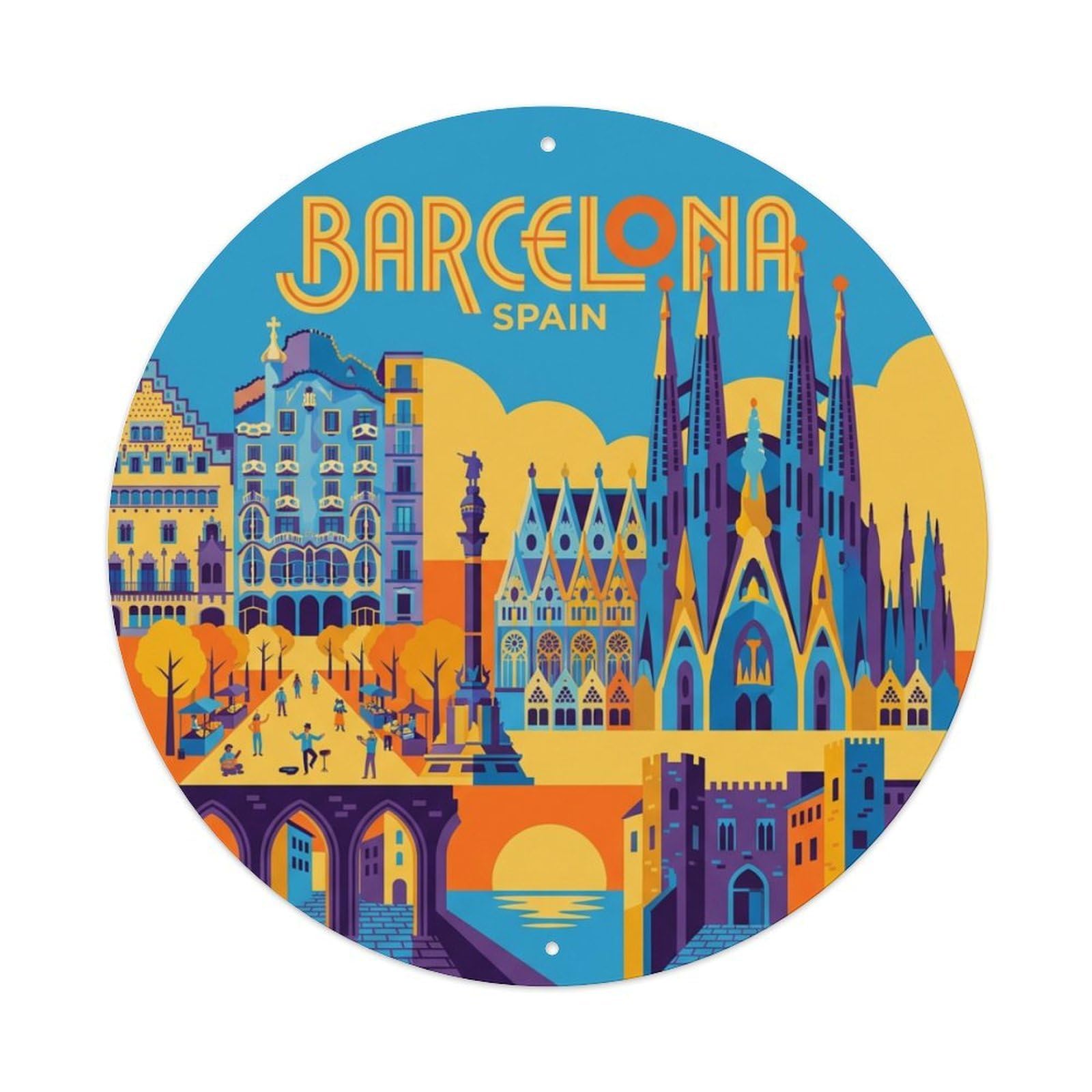 Retro Travel Spain Barcelona Metal Tin Sign