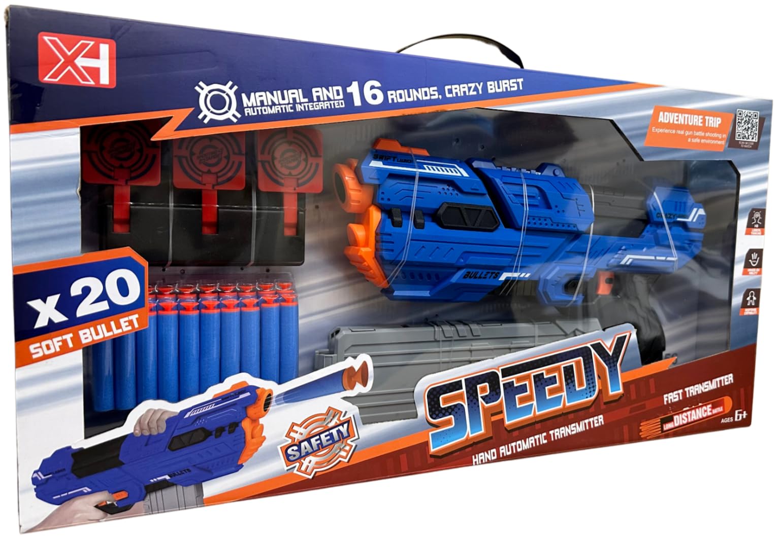 Kids Hot Fire Shooting Blaster Soft 20 Darts Fire Toy Gun with Electronic Target, Cap Gun,Plastic Gun for Safe Play (Blue)