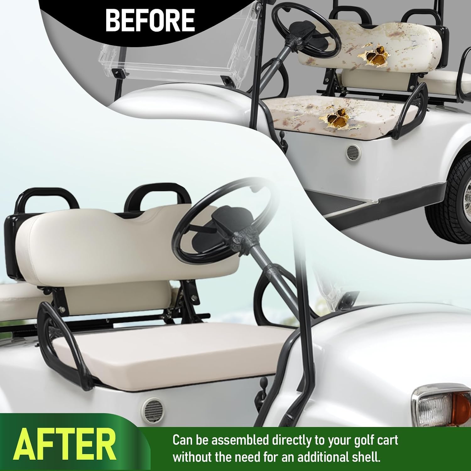 Wutist Golf Cart Front Seat Bottom Assembly Compatible with 1973-1994 EZGO Marathon Pre-Medalist Replacement Seat Cushion Bottom Plastic Foam Wood White
