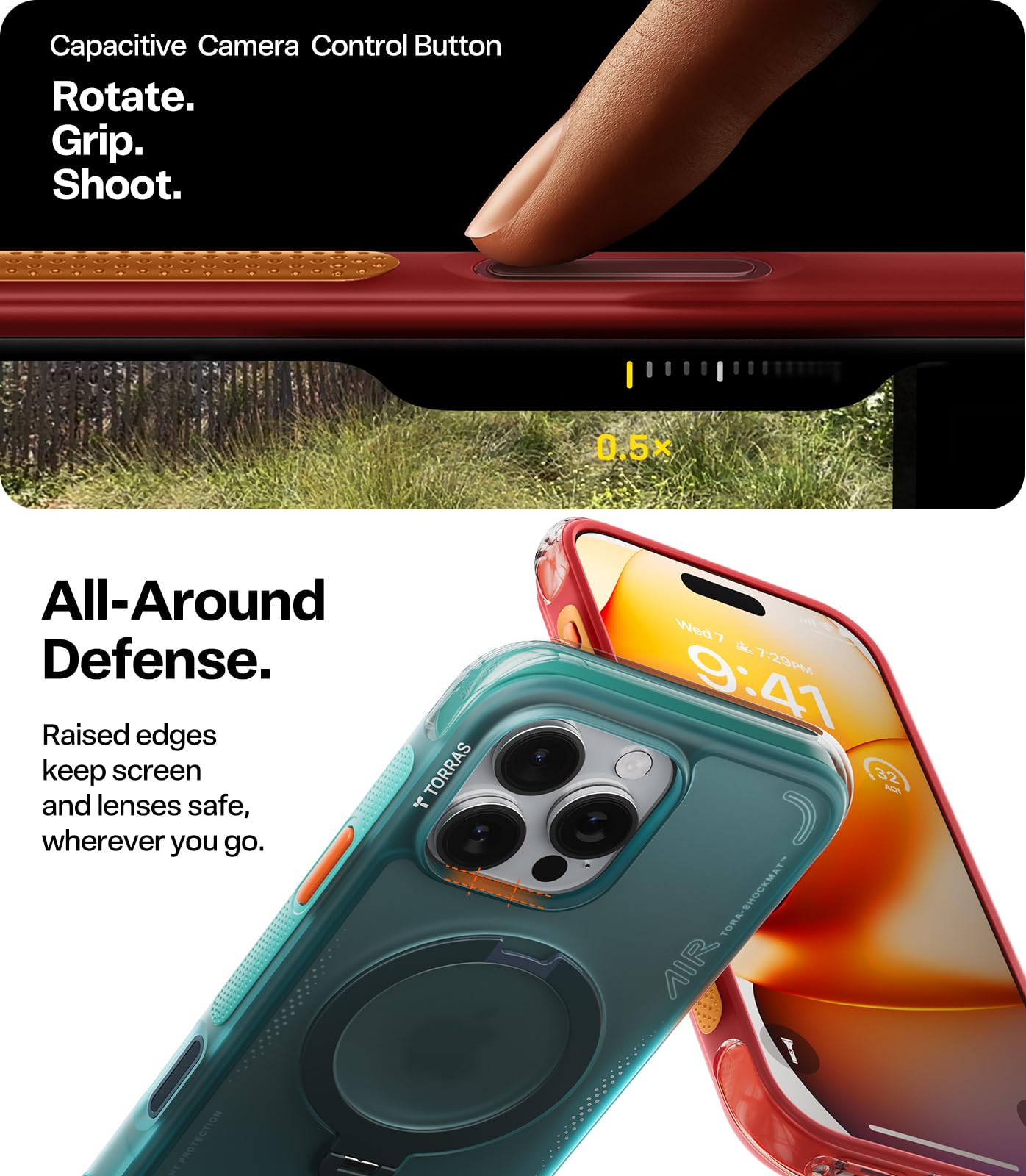 TORRAS Ostand Q3 Air for iPhone 16 Pro Max Case with 360 Magnetic