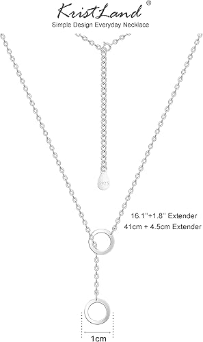 Miniatura 6 de S925 Silver Women's Bar NecklaceDouble Circle Layered Y Necklace Chain Adjustable LongTiny Pendant Chain Choker for Girl Gift
