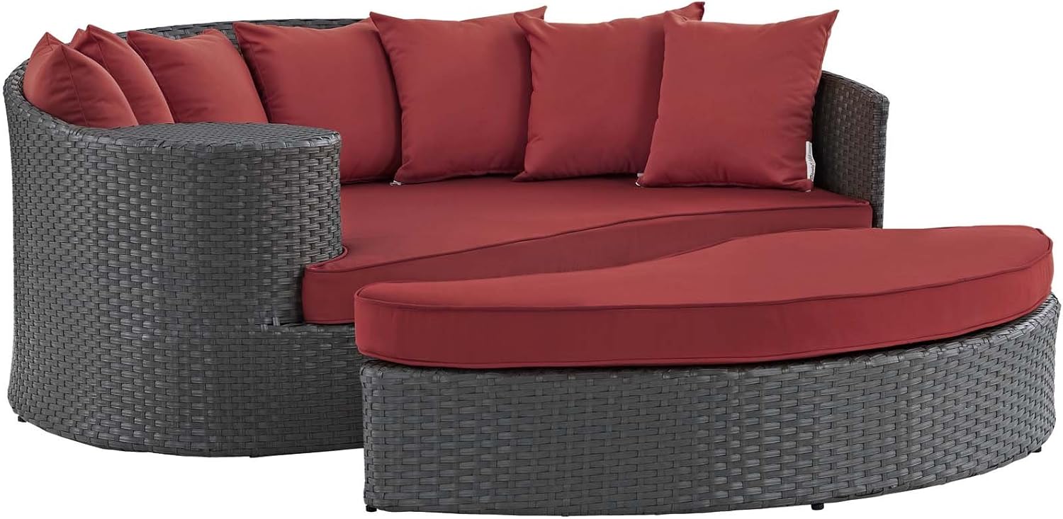 Modway Sojourn Wicker Rattan Outdoor Patio Sunbrella Fabric Daybed in Canvas Gray