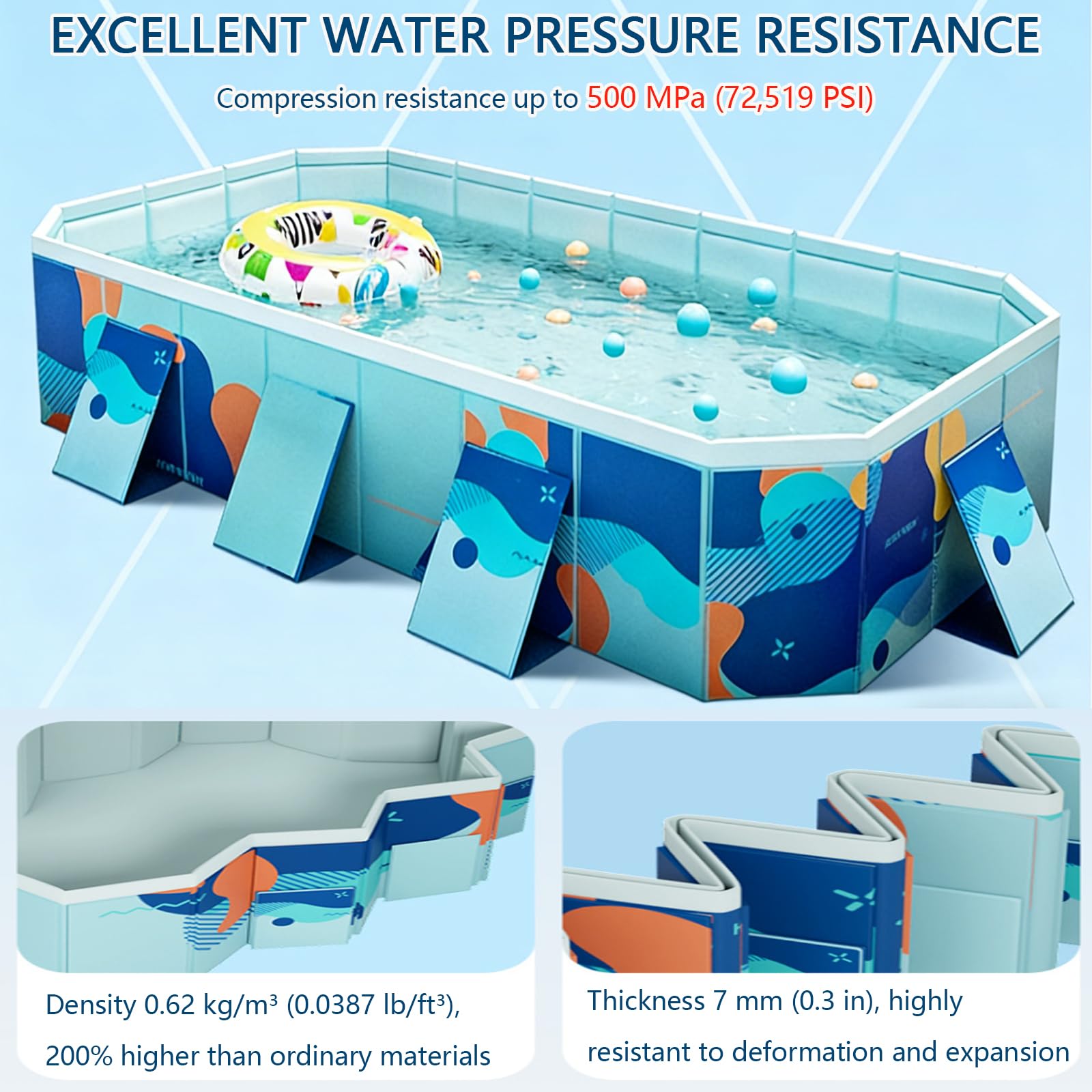 Grande piscina pieghevole, in plastica dura, non gonfiabile, piscina esterna portatile per cortile, attività acquatiche da giardino, 2,6 m, divertimento in famiglia