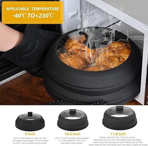 Vista 22 de Cubierta de vidrio para salpicaduras de microondas, tapa protectora de salpicaduras con silicona plegable para cubierta de alimentos, cubierta