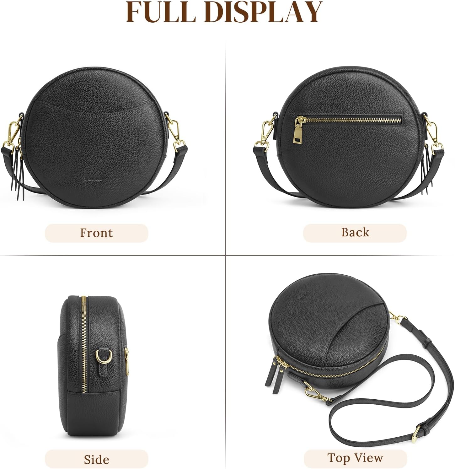 S-ZONE Leather Crossbody Bags for Women Vintage Circle Shoulder Purse Trendy Round Handbag with Adjustable Strap - Image 6