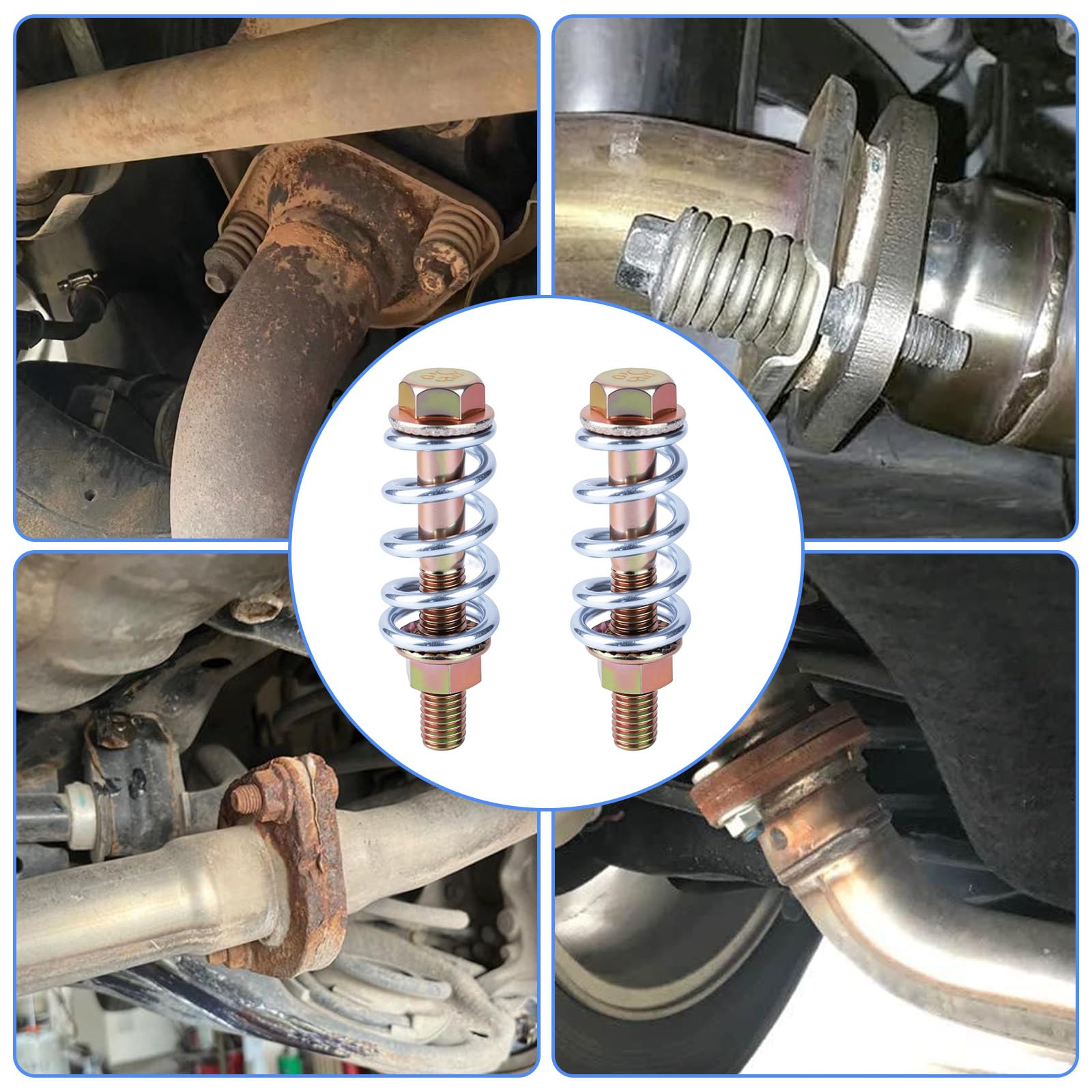 BOXOB 2 Pezzi Bullone e Molla di Scarico, Alta Temperatura Acciaio al Carbonio Viti per Molle di Scarico con Dadi Kit Hardware Universale per Auto Camion SUV Automotive Parti Ricambio e Accessori