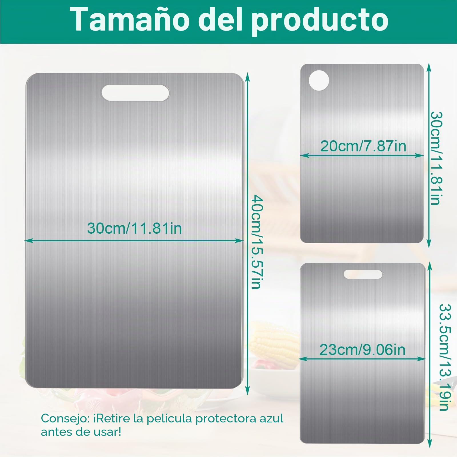 Juego de 3 tablas de cortar de titanio, tablas de cortar de doble cara de titanio de grado alimenticio para cocina, ideales para cortar carnes, frutas y verduras